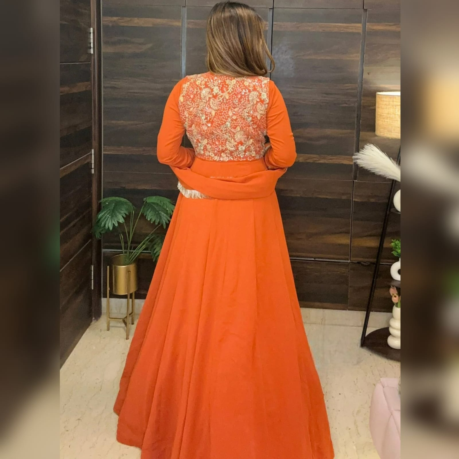 Deep Orange Faux Georgette Anarkali Suit